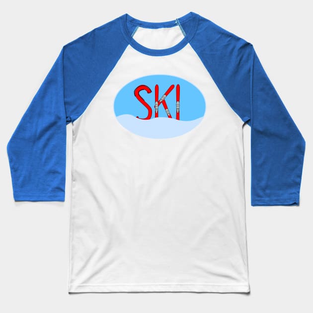 Ski Red Skis Snow In Oval Baseball T-Shirt by Barthol Graphics